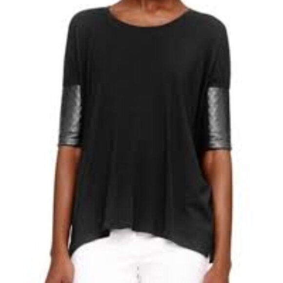 Club Monaco Tops - Club Monaco Regan Top Oversized Black Quilted Leather Patches Medium Tee